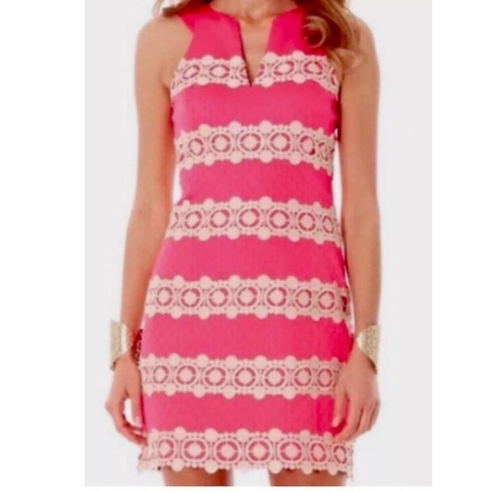 Lilly Pulitzer Sz 0 Dress Augusta pink and Gold Lace Preppy Classic 60’s Style